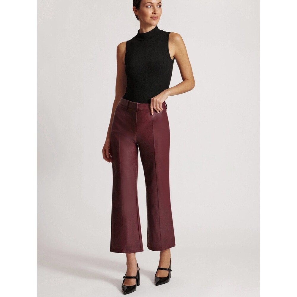 Avec Les Filles Faux Leather Pants Wide Leg Cropped Burgundy Oxblood Size Medium